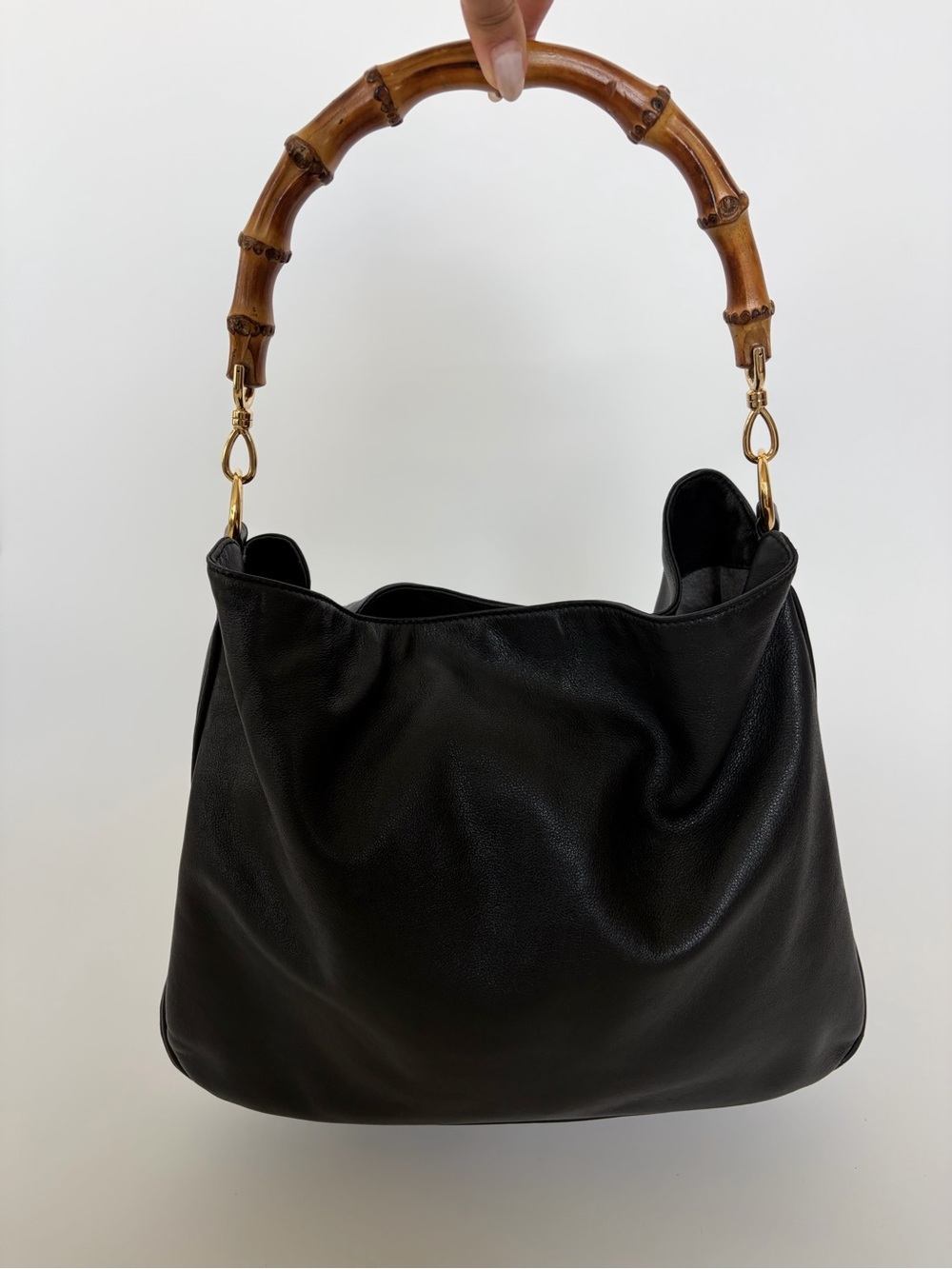 Vintage Gucci Diana Black Leather Bamboo Top 2 way Handle Tote Bag - Picture 2 of 12